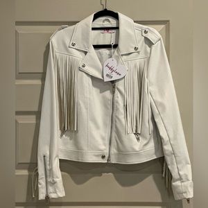 Buddy Love White Francesca Fringe Leather Jacket L